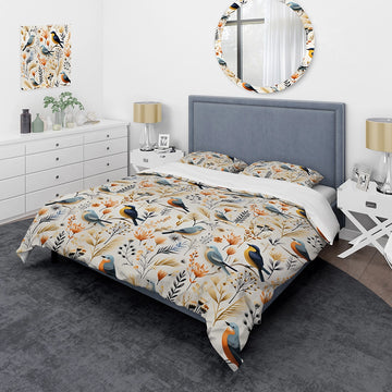 Scandinavian Floral Modern Birds - Duvet Cover Set